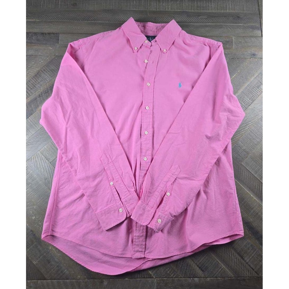 Ralph Lauren Mens XL Pink Oxford Button Down Shirt Blue Pony Logo 100% Cotton